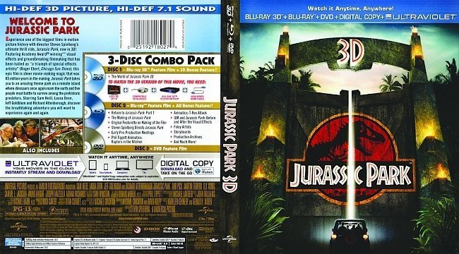 dvd cover Jurassic Park 3D (1993) R1 Blu-Ray