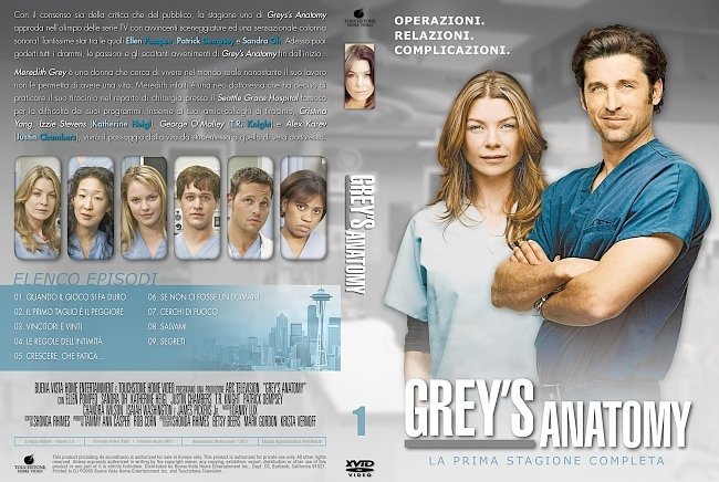 dvd cover Grey's Anatomy: season 1 (Italian Covers) - Front s