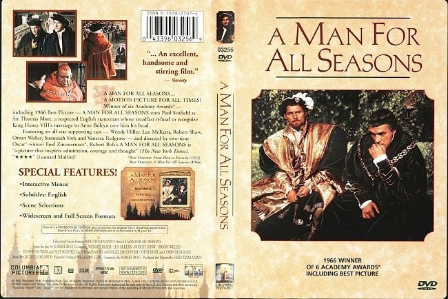 dvd cover A Man For All Seasons - Front
