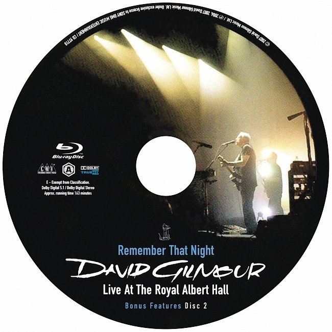 dvd cover David Gilmour - Remember That Night (2007) Blu-Ray R0
