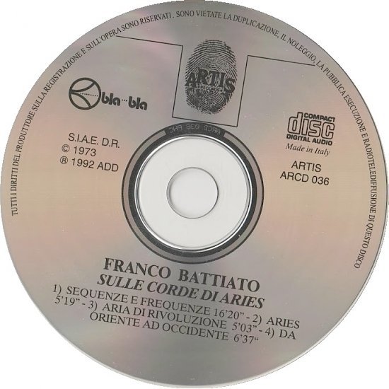 dvd cover Franco Battiato - Sulle Corde Di Aries (1992)