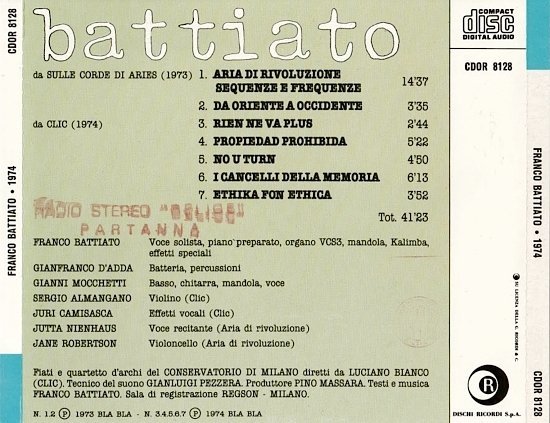 dvd cover Franco Battiato â€Žâ€“ 1974 Sulle Corde Di Aries / Clic (1990)