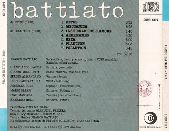Franco Battiato – 1972 (taken from Fetus & Pollution) (1990) 