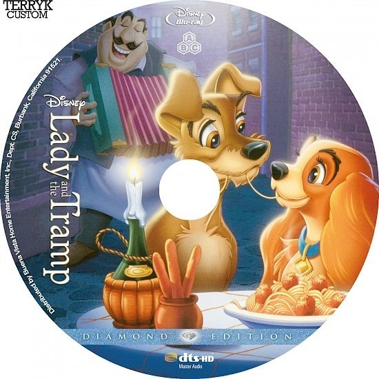 dvd cover Lady and the Tramp (1955) Custom Blu-Ray DVD Label