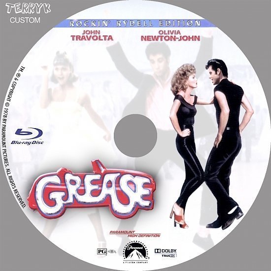 dvd cover Grease (1978) Blu-Ray DVD Label
