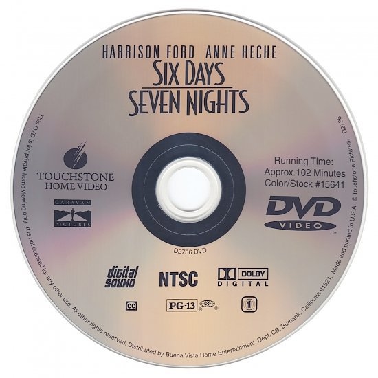 dvd cover Six Days, Seven Nights (1998) WS R1