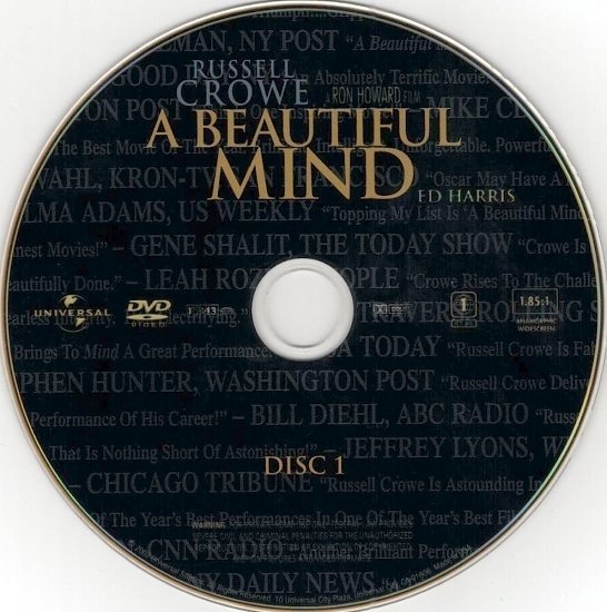 dvd cover A Beautiful Mind (2001) WS SE R1 & R4