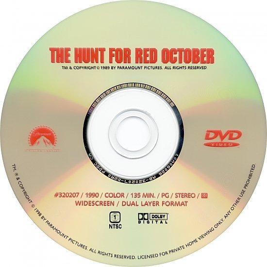 dvd cover The Hunt For Red October (1990) WS R1
