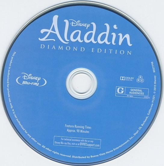 dvd cover Aladdin: Diamond Edition (1992) R1 Blu-Ray & Label