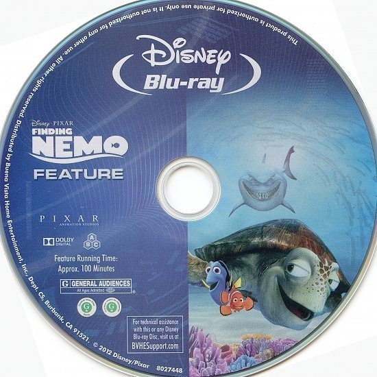 dvd cover Finding Nemo (2003) R1 Blu-Ray & Label