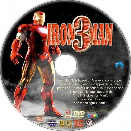 dvd cover Iron Man 3 R0 Custom CD label