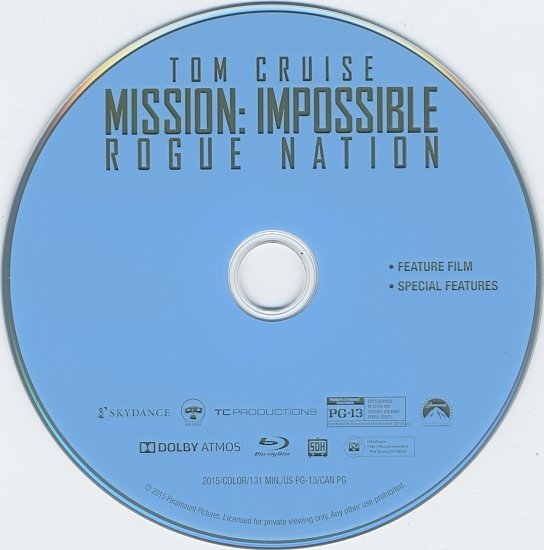 dvd cover Mission Impossible: Rogue Nation R1 Blu-Ray