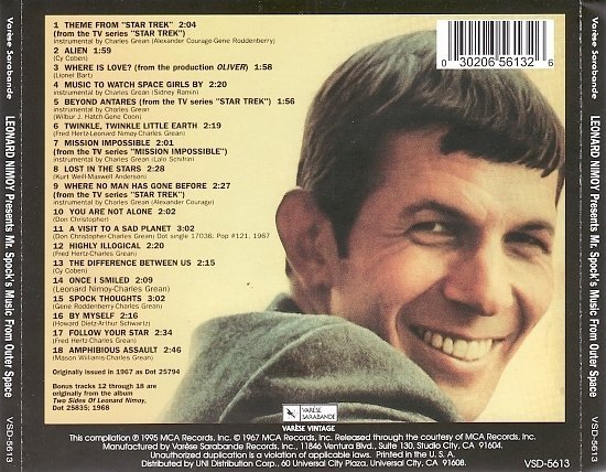 dvd cover Leonard Nimoy - Mr. SpockÂ´s Music From Outer Space (1995)