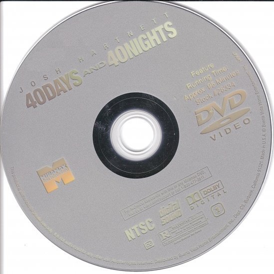 dvd cover 40 Days and 40 Nights (2002) R1