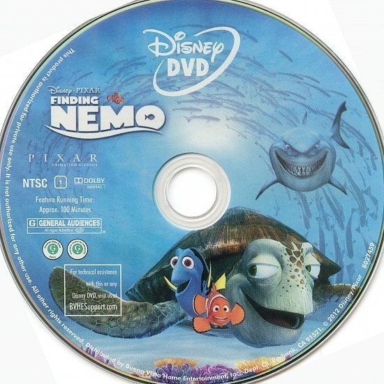 dvd cover Finding Nemo (2003) R1 Blu-Ray & Label
