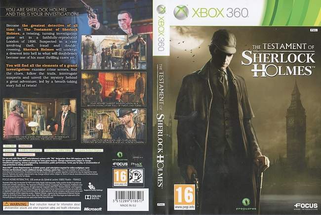 The Testament of Sherlock Holmes  XBOX 360 PAL 