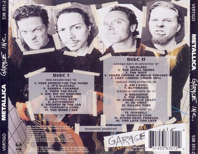 Metallica – Garage Inc. (1998) Front & Back CD Cover 