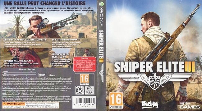 Sniper Elite 3  XBOX ONE French Cover & Label 