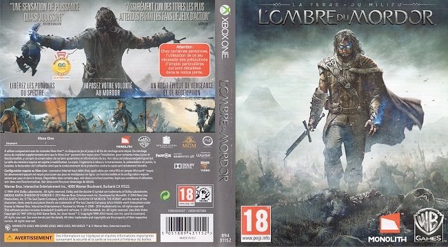 Shadow of Mordor  XBOX ONE French Cover & Label 
