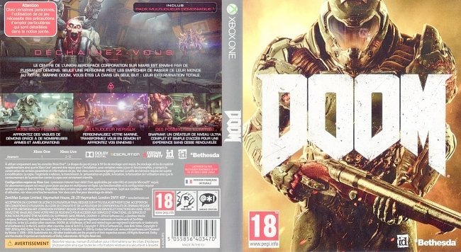 Doom (2016) XBOX ONE France Cover & Label 