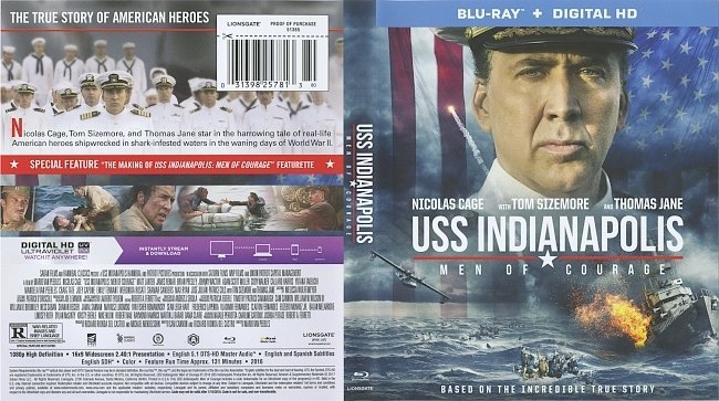 USS Indianapolis: Men Of Courage (2017) Blu-Ray Cover & Label 