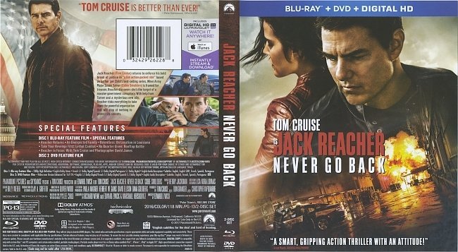 Jack Reacher: Never Go Back (2016) Blu-Ray Cover & labels 