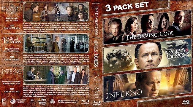 The DaVinci Code / Angels & Demons / Inferno Triple Feature (2006-2016) R1 Custom Blu-Ray Cover 
