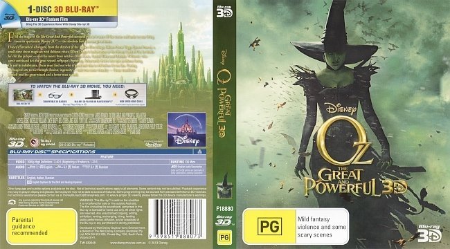 Oz The Great And Powerful 3D  R4 Blu-Ray Cover & Label 