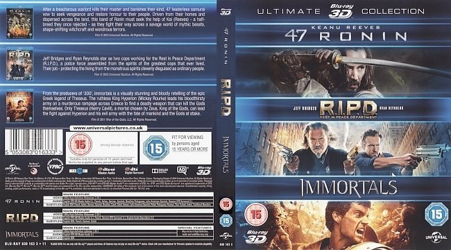 47 Ronin / RIPD / Immortals 3D  UC R2 CUSTOM Blu-Ray Cover & Labels 