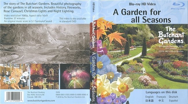 The Butchart Gardens: A Garden For All Seasons (2010) Blu-Ray Cover & Label 