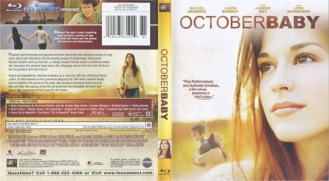 October Baby (2011) Blu-Ray Cover & Label 