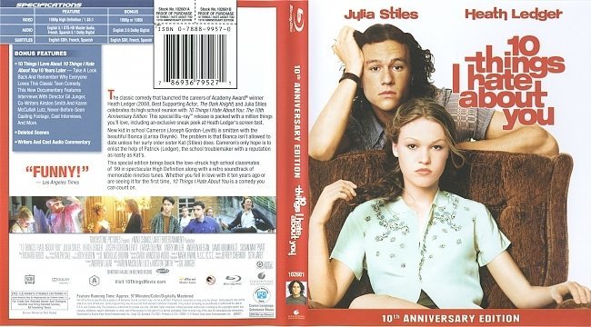 10 Things I Hate About You (1999) Blu-Ray Cover & Label 