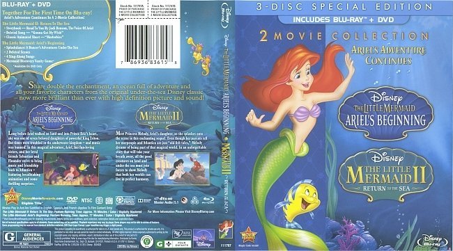 The Little Mermaid: Ariel's Beginning & The Little Mermaid II: Return To The Sea  Blu-Ray Cover & Labels 