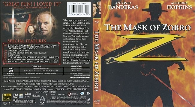 The Mask Of Zorro (1998) Blu-Ray Cover & Label 
