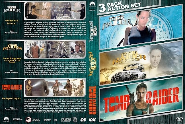 dvd cover Tomb Raider Triple Feature (2001-2018) R1 Custom DVD Cover