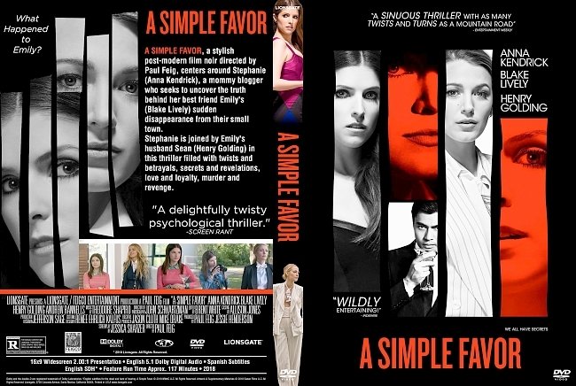 A Simple Favor (2018) R1 Custom DVD Cover 