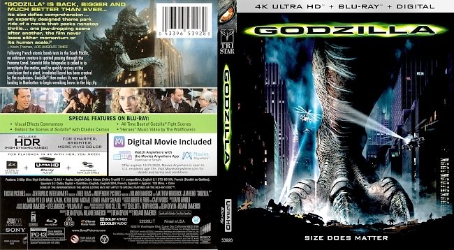 dvd cover Godzilla (1998) 4k UHD Bluray Cover