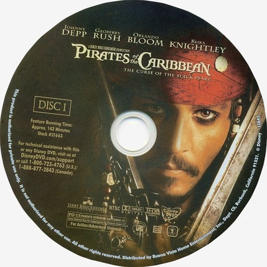 dvd cover Pirates Of The Caribbean - The Curse Of The Black Pearl 2003 R1 Disc Dvd Cover