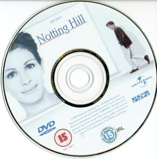dvd cover Notting Hill 1999 Disc Label Dvd Cover