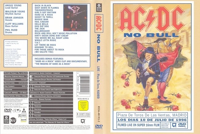 dvd cover AC/DC - No Bull Live - Plaza De Tores, Madrid 2000 Dvd Cover