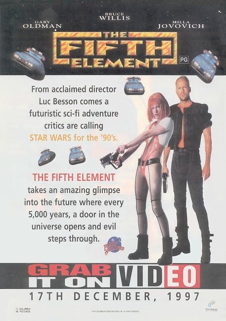 dvd cover The Fifth Element 1997 Original R4 V.H.S. Dvd Cover