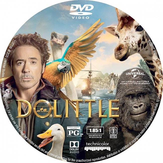 dvd cover Dolittle 2020 R1 DVD Label Custom Dvd Cover