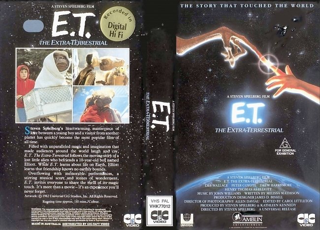 dvd cover E.T. The Extra Terrestrial 1982 WS R4 Original V.H.S. Dvd Cover