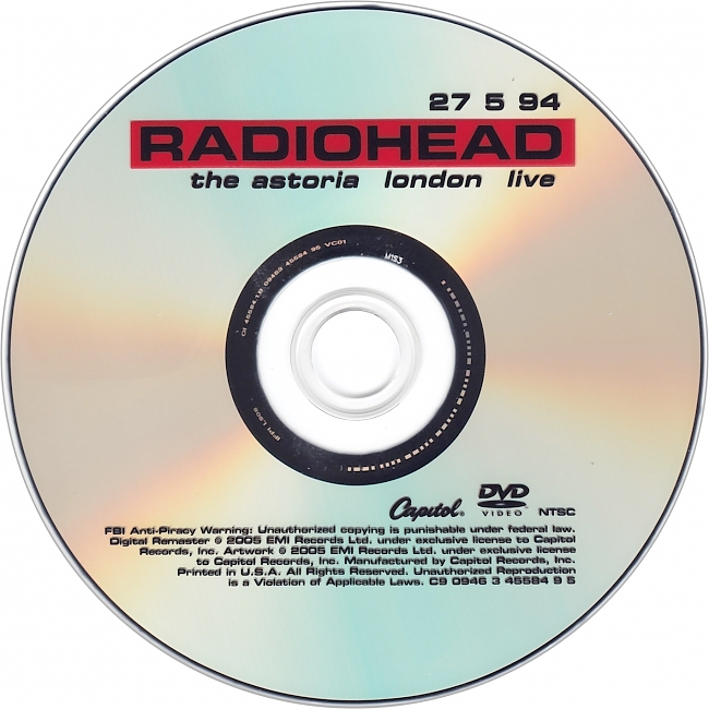dvd cover Radiohead - 27 5 94 The Astoria London Live 1995 Reissue 2005 Dvd Cover