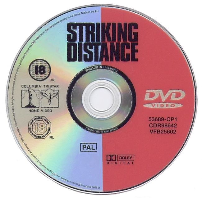 dvd cover Striking Distance 1993 R1 Disc Dvd Cover