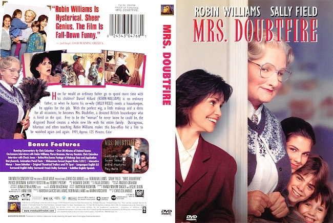 dvd cover Mrs Doubtfire 1993 Dvd Cover