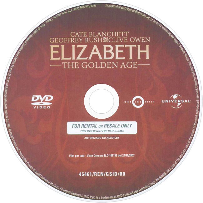 Elizabeth The Golden Age 2007 R1 Disc 5 Dvd Cover 