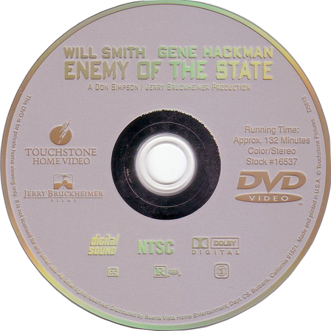 dvd cover Enemy Of The State 1998 R1 Disc 2 Dvd Cover